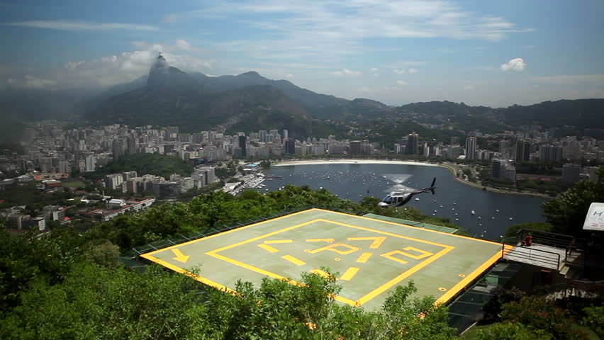 Helicopter hoovers over landing pad near Rio de Janeiro    Brazil     