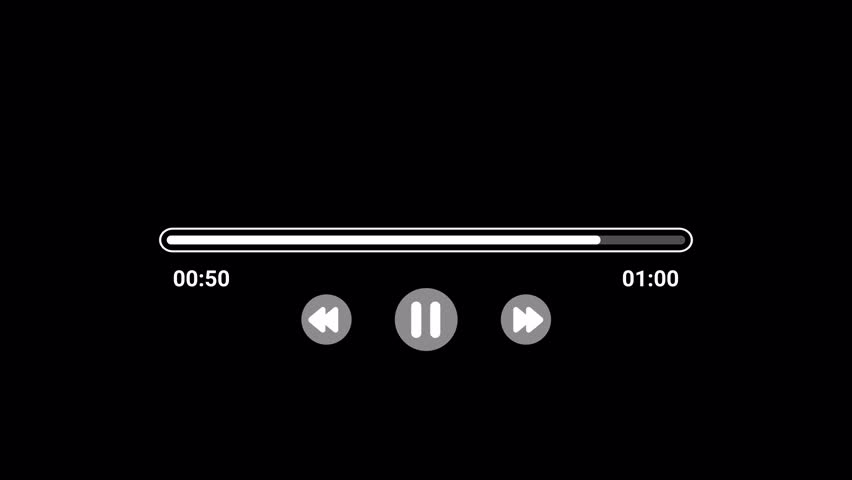 Audio music timeline bar moving with track on transparent background, One minute music video player multimedia concept, Video progress timeline bar