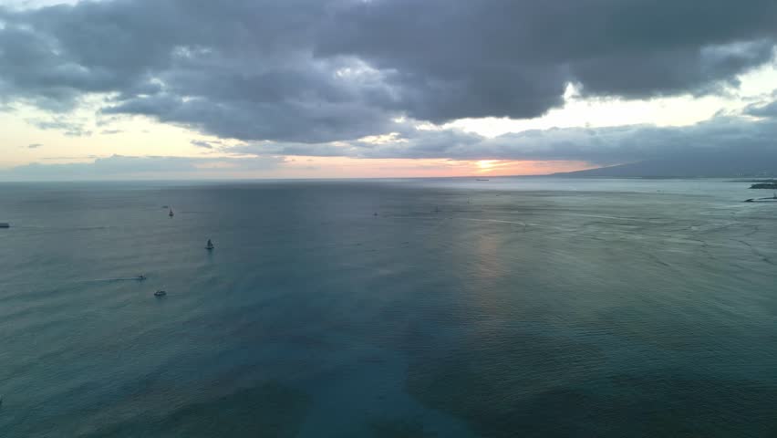 Sunset Over honolulu waikiki beach hawaii