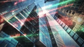 Modern cityscape with layered infographic animations of business data - Powered by Shutterstock - Get 15% off with code: PIKWIZARD15