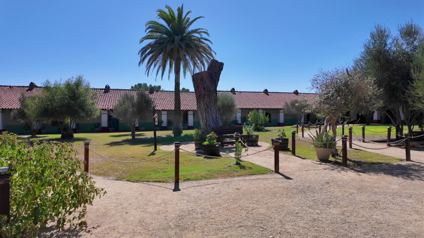 Mission San Miguel Arcángel garden, San Miguel, California, USA. One of the series of 21 Spanish religious outposts in Alta California founded by Father Junípero Serra