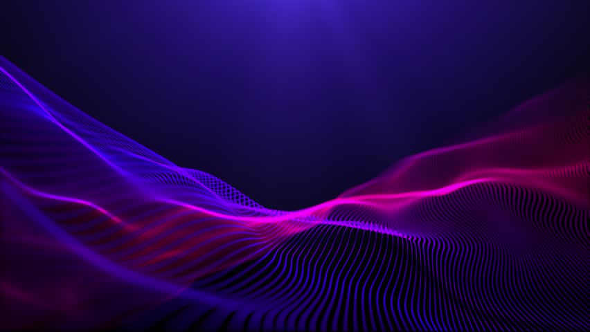 Abstract twisted curves, motion, blurred glowing wave lines. 3D video loop art design background. Magenta pink waves. Light technology, space, artificial intelligence 4k.