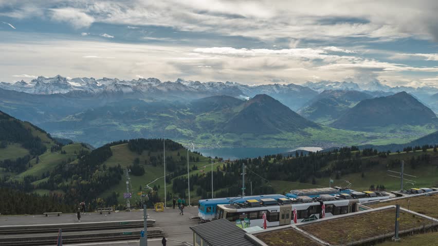 Rigi Kulm Switzerland time lapse of train station and alps mountain range