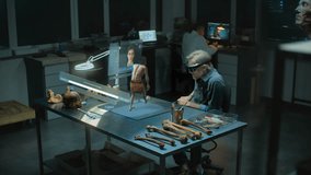 Advanced archaeological lab: Archaeologist in VR headset studies ancient human evolution in AI simulator, conducts research using augmented reality. 3D render of virtual display with AI assistant. VFX - Powered by Shutterstock - Get 15% off with code: PIKWIZARD15