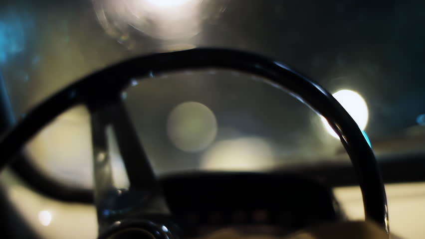 Nighttime Drive: Hands on the Wheel of a Vintage Car - 4K