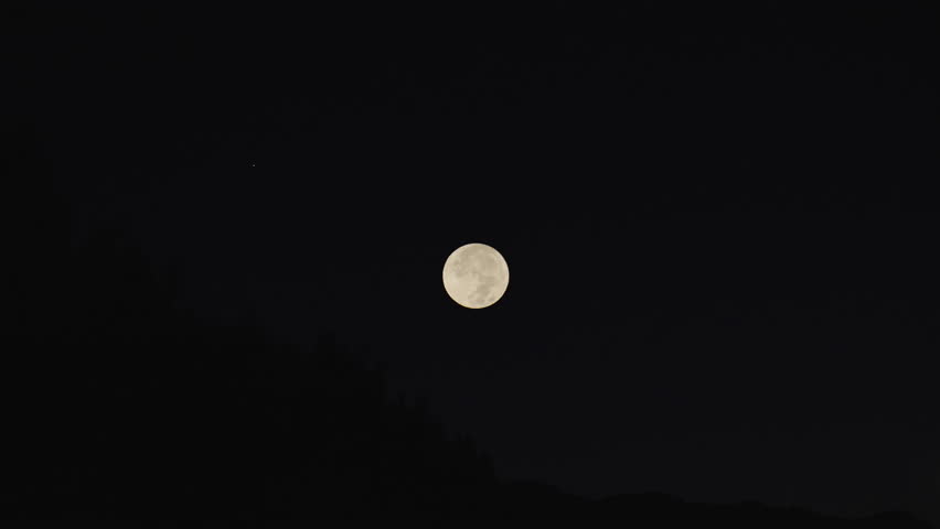 Starry Night Moonrise with Mountain Forest Silhouette Landscape