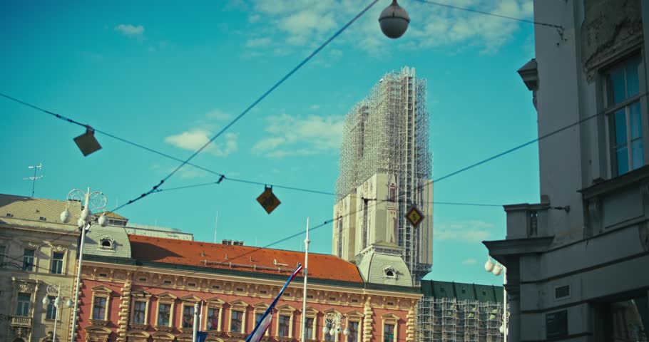 Zagreb Cathedral Under Restoration with Historic Buildings