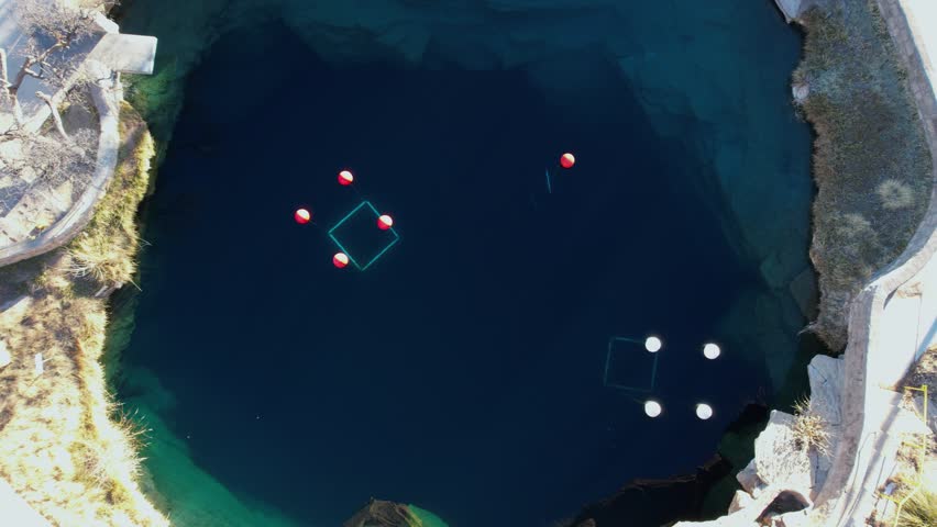 Birdseye Aerial View of Blue Hole, Santa Rosa, New Mexico USA