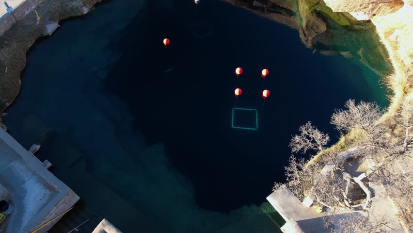 Drone Shot of Blue Hole, Santa Rosa, New Mexico USA, Landmark of Route 66