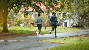 Men, running and park with marathon training, sport and athlete on job for fitness outdoor. Path, cardio and friends back with race exercise and workout for health and wellness in winter on trail - Powered by Shutterstock - Get 15% off with code: PIKWIZARD15