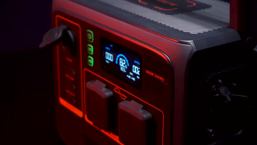 battery inverter charging station for home and apartment 600 watts 12 volts 220 volts video 4k in dark room