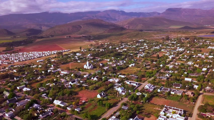 Aerial of small town in South Africa, Mcgregor
