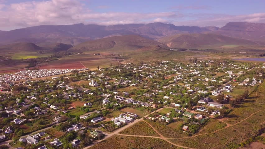 Aerial of small town in South Africa, Mcgregor