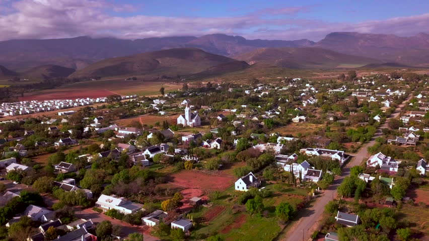 Aerial of small town in South Africa, Mcgregor