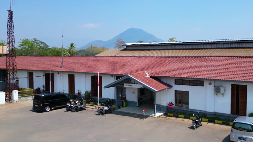 Aerial view of Cibatu Station, which Was a Favorite Station During the Colonial Era Because it was a Stopover for European Tourists Who Wanted to Vacation in the Garut Area. West Java Indonesia