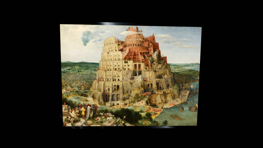 Floating painting by Pieter Bruegel the Elder - The Tower of Babel. Alpha Channel

