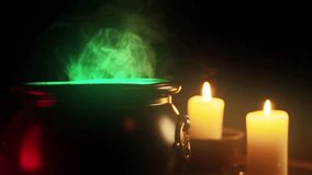 Halloween cauldron scene green glowing steam with candles - Powered by Shutterstock - Get 15% off with code: PIKWIZARD15