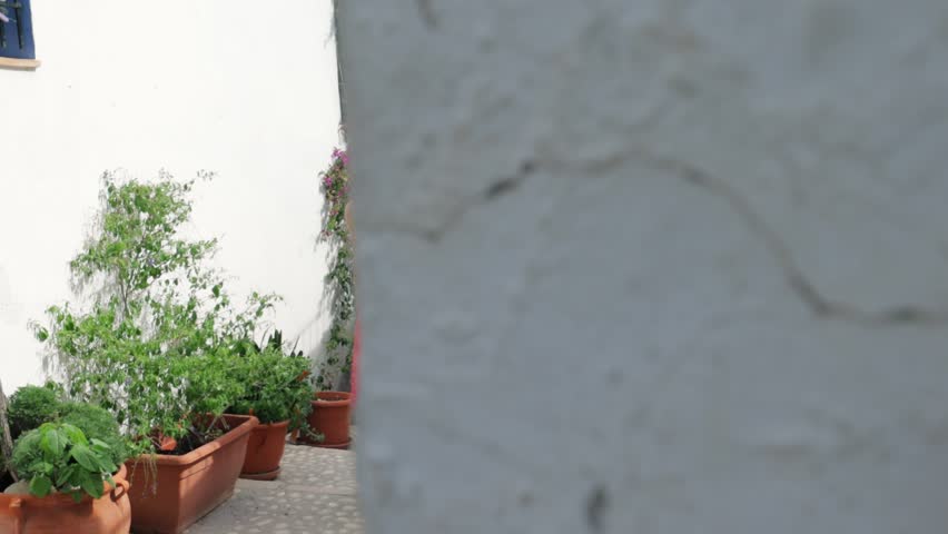 Young woman in vibrant red dress strolls through quaint alley of picturesque european village, relishing sunny weather and stunning scenery