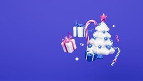 Christmas gifts loop animation. 3d render cartoon style. Xmas Eve and New Year celebration, holidays, winter, shiny festive decorations. Present box, gift, Christmas tree, star. background, copy space - Powered by Shutterstock - Get 15% off with code: PIKWIZARD15