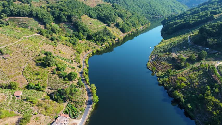 Scenic Landscape Of O Saviñao In The Province of Lugo, Galicia, Terra de Lemos, Spain. Aerial Shot