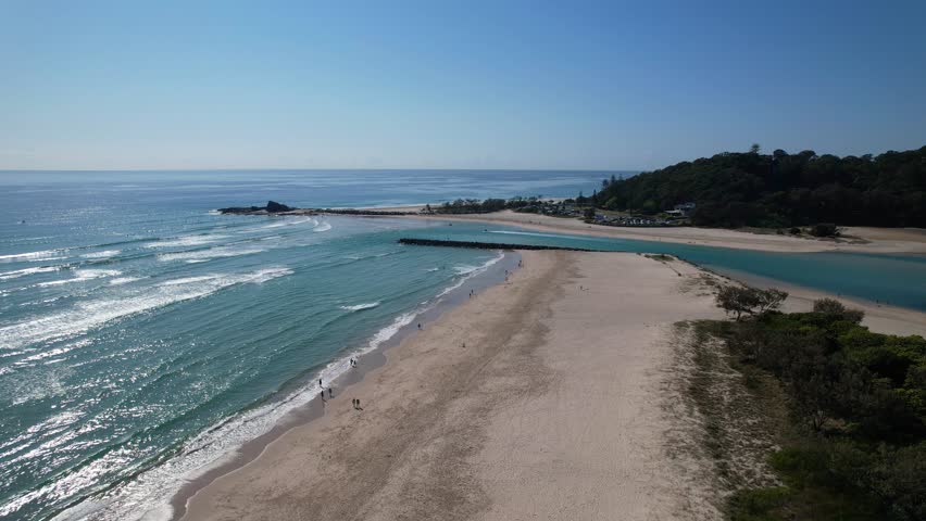 Palm Beach Overlooking Currumbin Alley During Sunrise In Gold Coast, Queensland Australia. Aerial Drone Shot