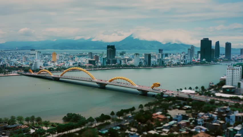 Aerial view of Dragon brigde, Da Nang city, Vietnam