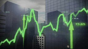 Financial data and stock market analysis animation over cityscape background. Finance, economy, investing, market trends, data analysis, digital - Powered by Shutterstock - Get 15% off with code: PIKWIZARD15