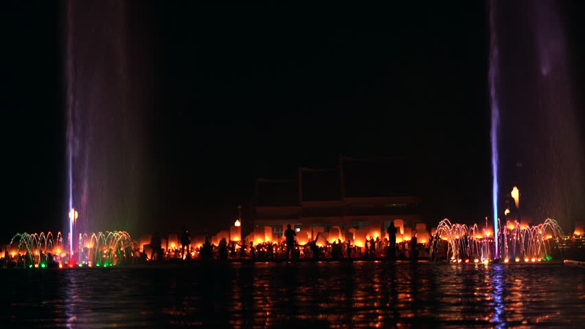 Loy Krathong Yi Peng Festival, thousands of floating fire paper lanterns in the night sky Chiang Mai Province, Northern Thailand, Asia
