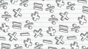 Animation of mathematical symbols against copy pace on white lined paper background. School and education concept - Powered by Shutterstock - Get 15% off with code: PIKWIZARD15