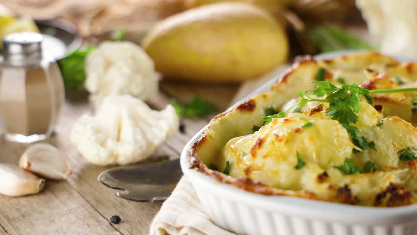 cauliflower gratin with cream and cheese. Perfect for comfort food, healthy eating, and gourmet meals