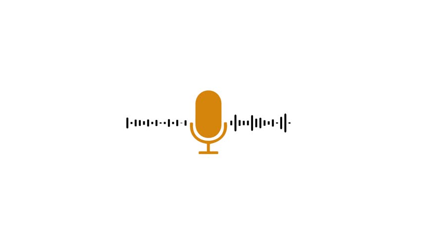 Microphone icon with sound wave animation in white background. Podcast recording Audio Icon with Microphone and Wave Form of Sound or Music. Sound wave animation