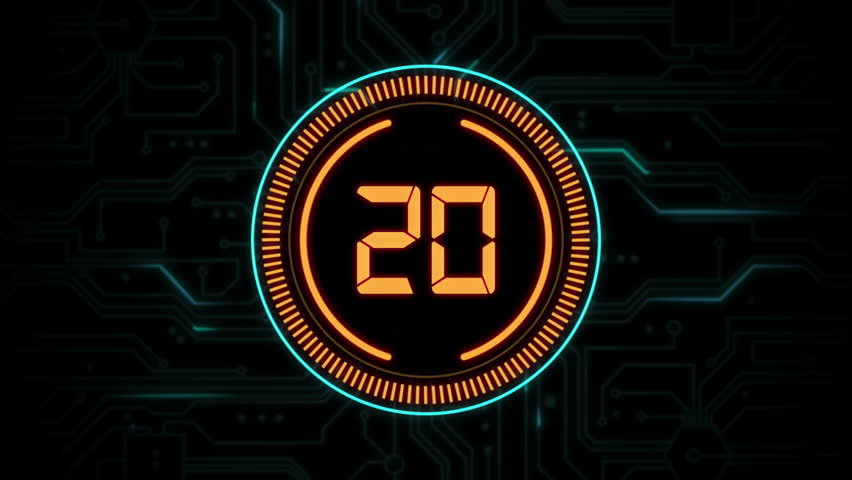 Twenty second (20-0) digital countdown timer modern innovative futuristic style with glowing circular light