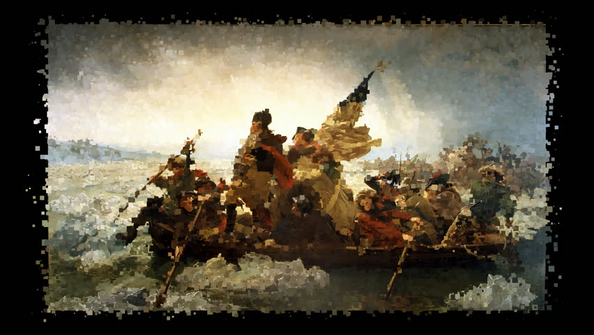 Living painting by Emanuel Leutze - Washington Crossing the Delaware. Alpha Channel, Exclusive
