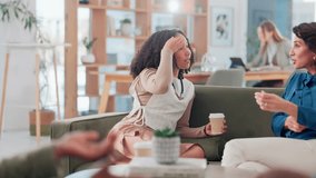 Office, break and business people with communication for listening, planning and ideas session for startup. Sofa, colleagues and women with discussion for career goals, work opinion and solidarity - Powered by Shutterstock - Get 15% off with code: PIKWIZARD15