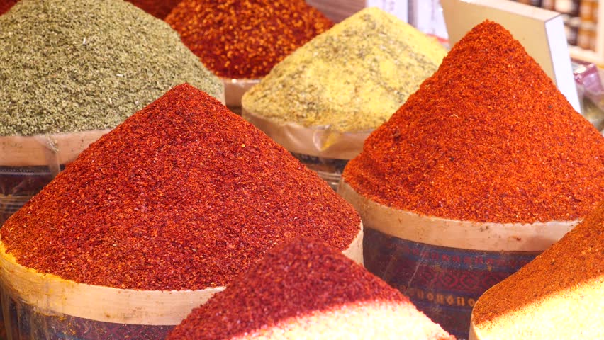 various spices in store in istanbul .