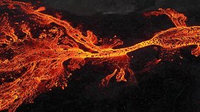 Volcano Eruption in Iceland, Flowing Red Hot Lava River, Incredible Nature Phenomenon, Spectacular Aerial of the Dramatic Volcanic Eruption in Reykjanes Peninsula - Powered by Shutterstock - Get 15% off with code: PIKWIZARD15