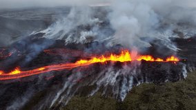 Volcano Eruption in Iceland, Flowing Red Hot Lava River, Incredible Nature Phenomenon, Spectacular Aerial of the Dramatic Volcanic Eruption in Reykjanes Peninsula - Powered by Shutterstock - Get 15% off with code: PIKWIZARD15