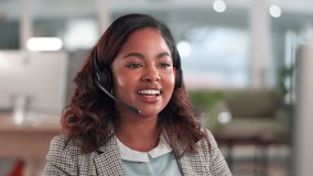 Business, black woman and discussion with headset in office for budget, planning or support. Company, consultation and financial advisor with virtual meeting for investment, advice or risk assessment - Powered by Shutterstock - Get 15% off with code: PIKWIZARD15