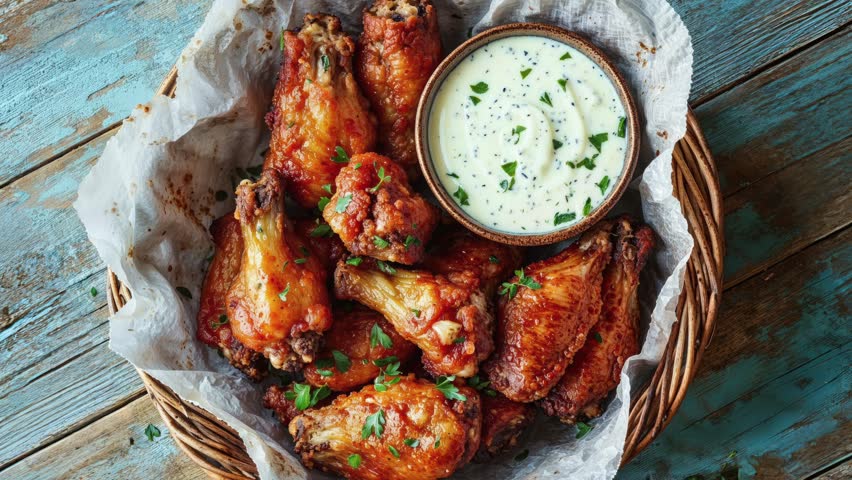 Delicious Crispy Chicken Wings with Creamy Ranch Dip