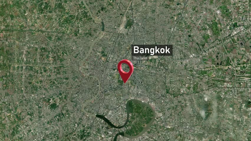 Bangkok City Map Zoom (Thailand) from Space to Earth
