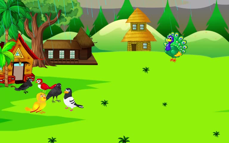 cartoon birds Flocks of birds and gusts of rain 2d animation