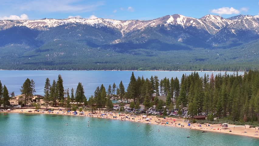Lake Tahoe - Sand Harbor Beach - Aerial View on Beautiful Summer Day