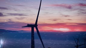 Finance graphs and business trading board over windmill turbine spinning, energy transition to renewable green technology. Increase in electricity energy prices on the world market - Powered by Shutterstock - Get 15% off with code: PIKWIZARD15