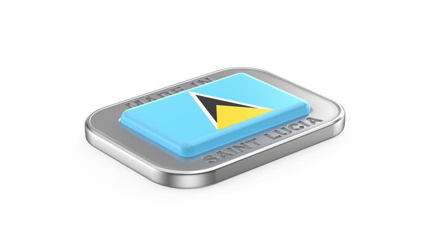 Made in Saint Lucia, silver badge with the national flag of Saint Lucia