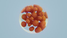 orange color rubbery round soft balls are collide and change shape and floating or moving in motion inside a rubber glassy water round circle. 3d animation	 - Powered by Shutterstock - Get 15% off with code: PIKWIZARD15