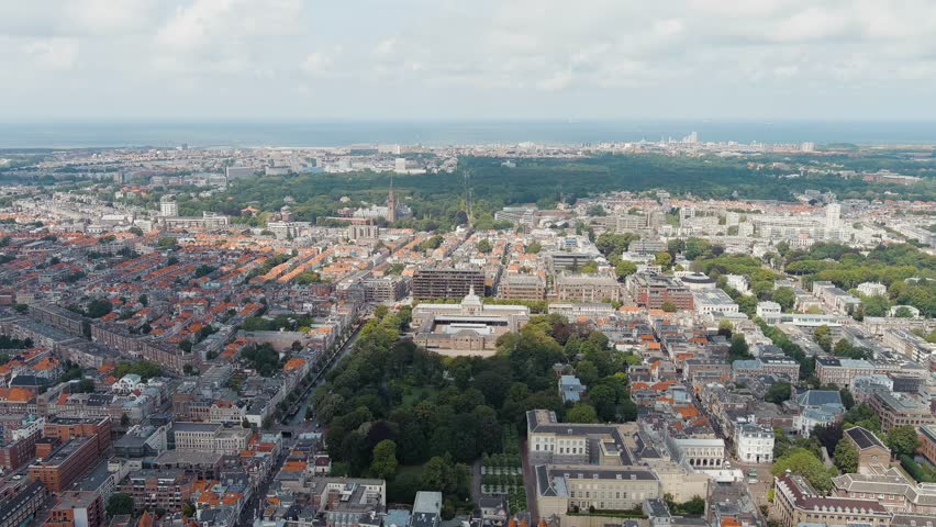The Hague, Netherlands. Royal Stables. Paleistuin - park. Cloudy weather. Summer day. Stable, Aerial View, Point of interest