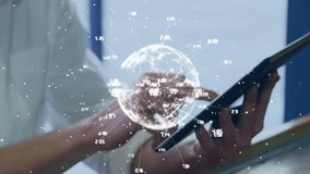 Animation of network of connections and globe over caucasian man using tablet. Global connections, computing and data processing concept digitally generated video. - Powered by Shutterstock - Get 15% off with code: PIKWIZARD15
