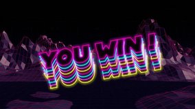 Animation of you win text over neon pattern background. Global video game, digital interface, communication, computing and data processing concept digitally generated video. - Powered by Shutterstock - Get 15% off with code: PIKWIZARD15