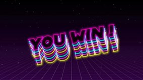 Animation of you win text over neon grid background. Global video game, digital interface, communication, computing and data processing concept digitally generated video. - Powered by Shutterstock - Get 15% off with code: PIKWIZARD15
