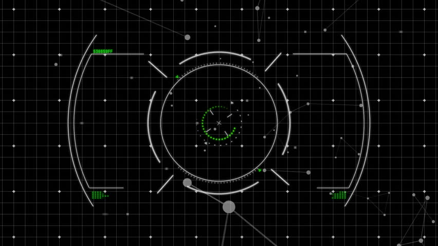 Animation of scope scanning and digital data processing over black background. Global connections, computing and data processing concept digitally generated video.